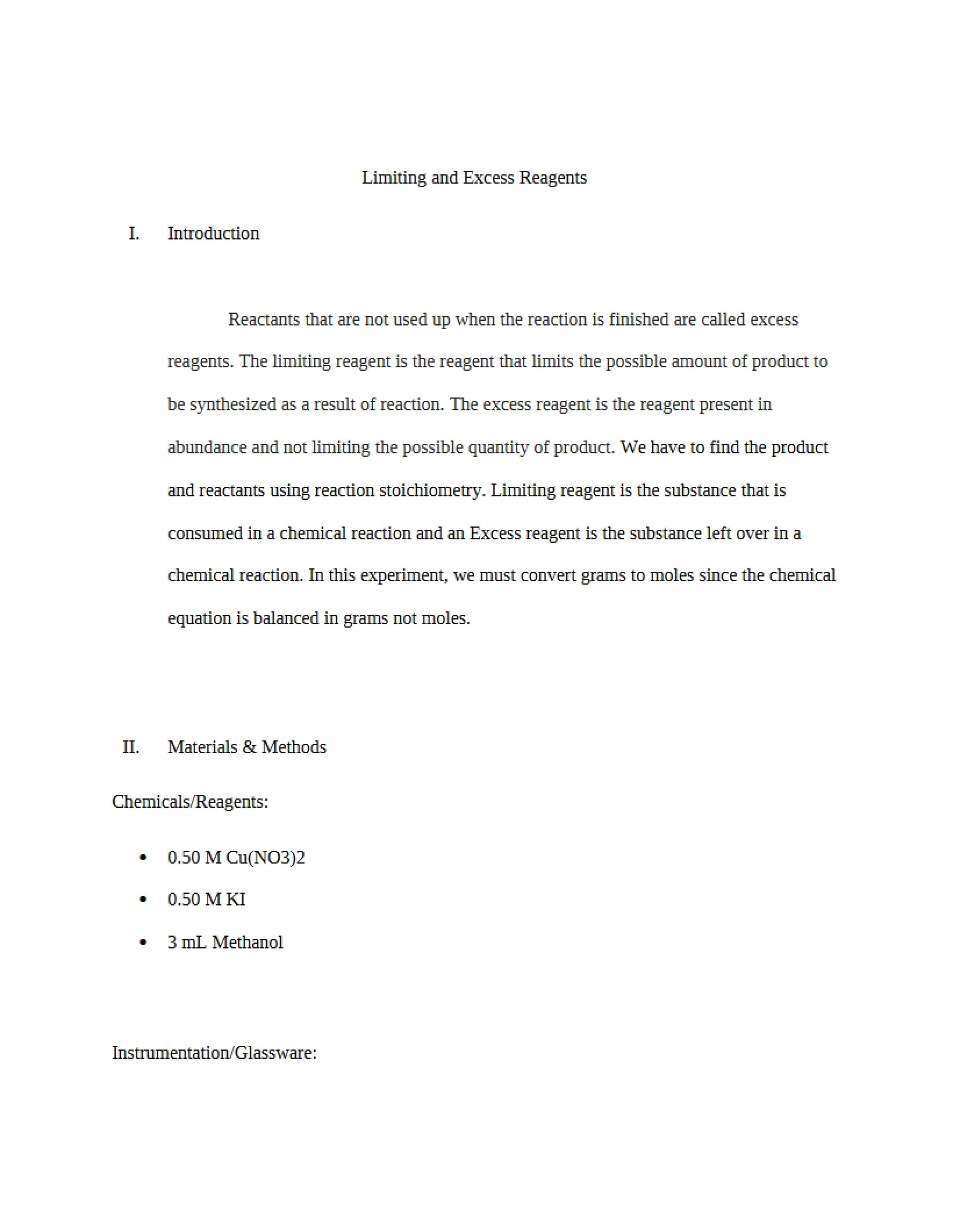 Excess and Limiting Reagents