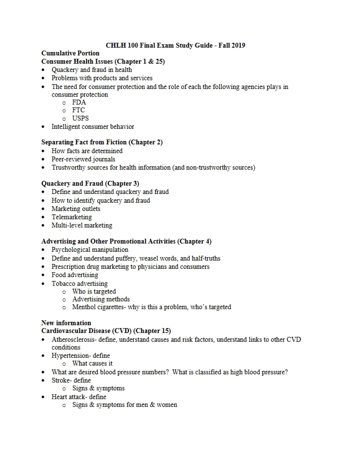Guide for Final Study