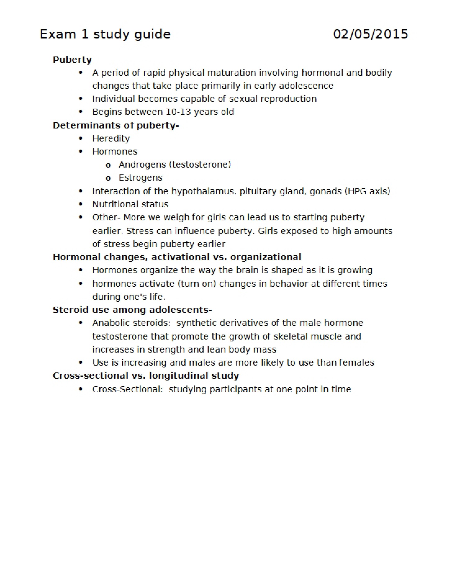 Guide for Exam 1