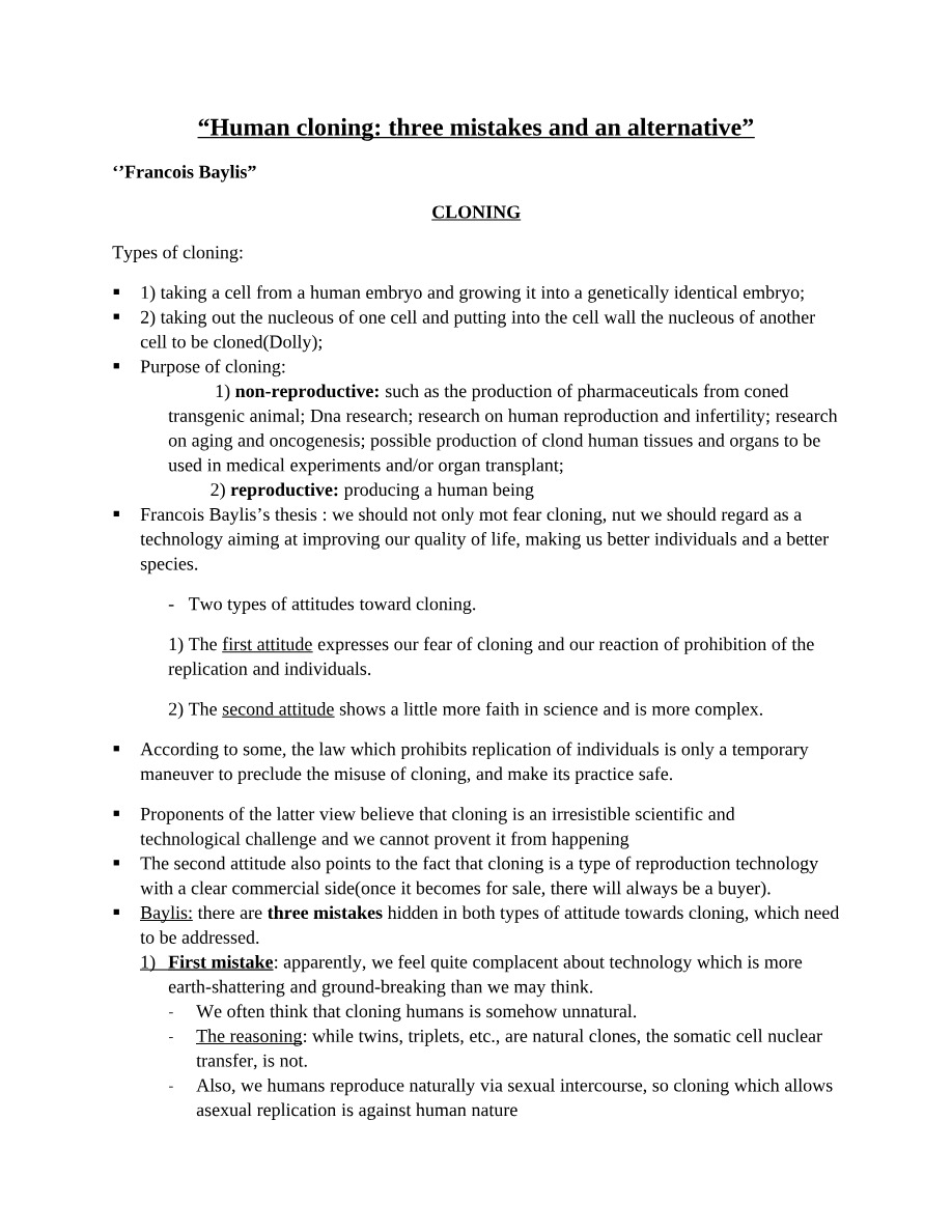 Three Mistakes and an Alternative in Human Cloning