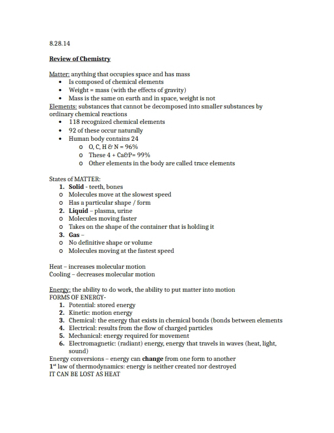 Chemistry Review (Aug 28)