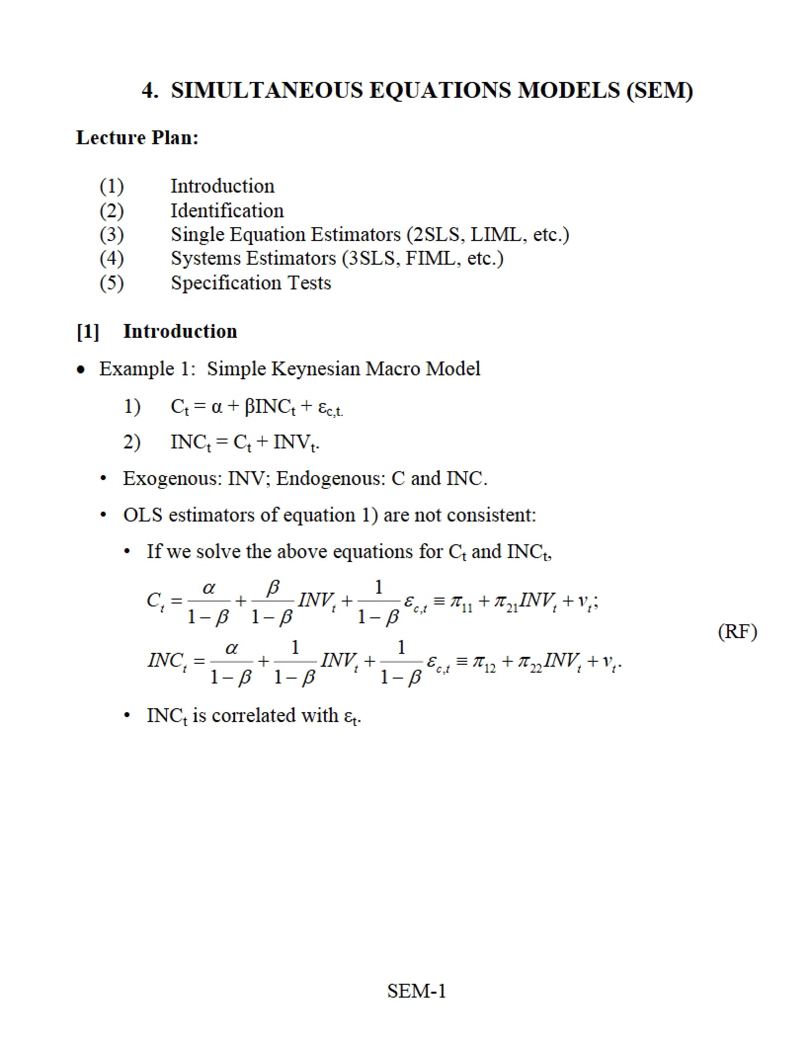 SEM Simultaneous Equations Models