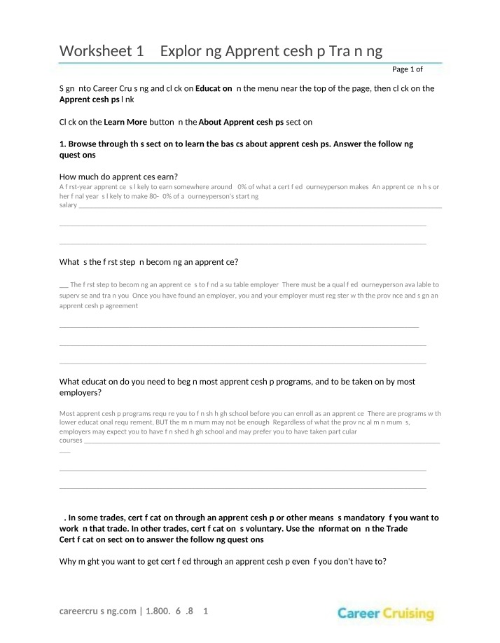 Worksheet 12 - Apprenticeship Training