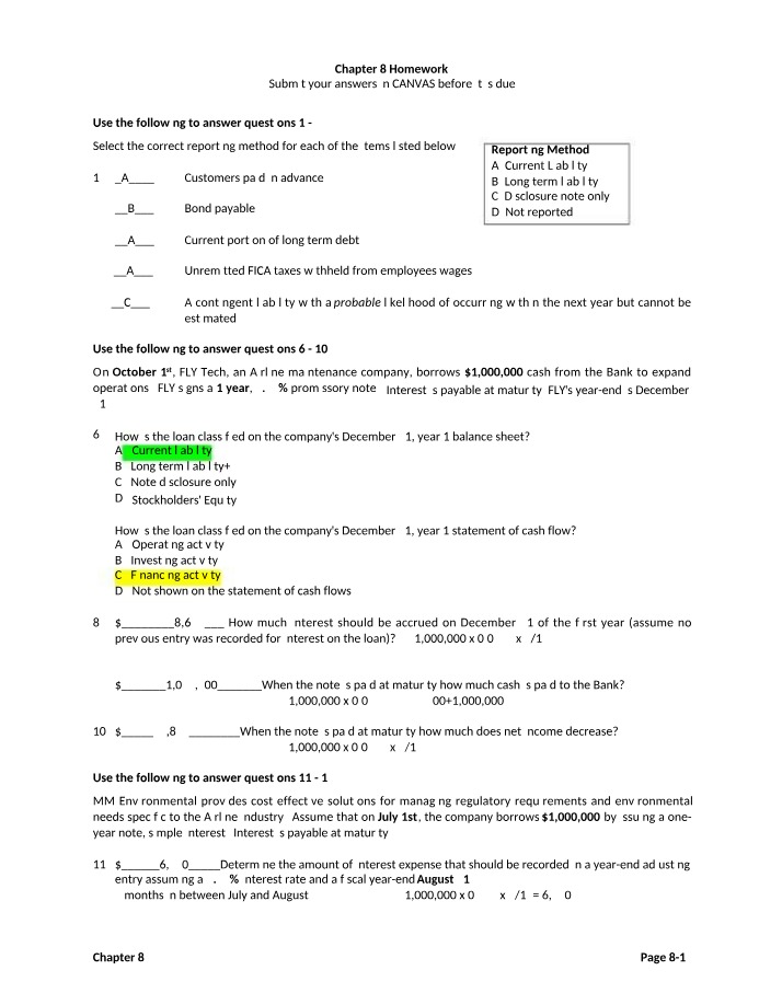 Homework for Chapter 8