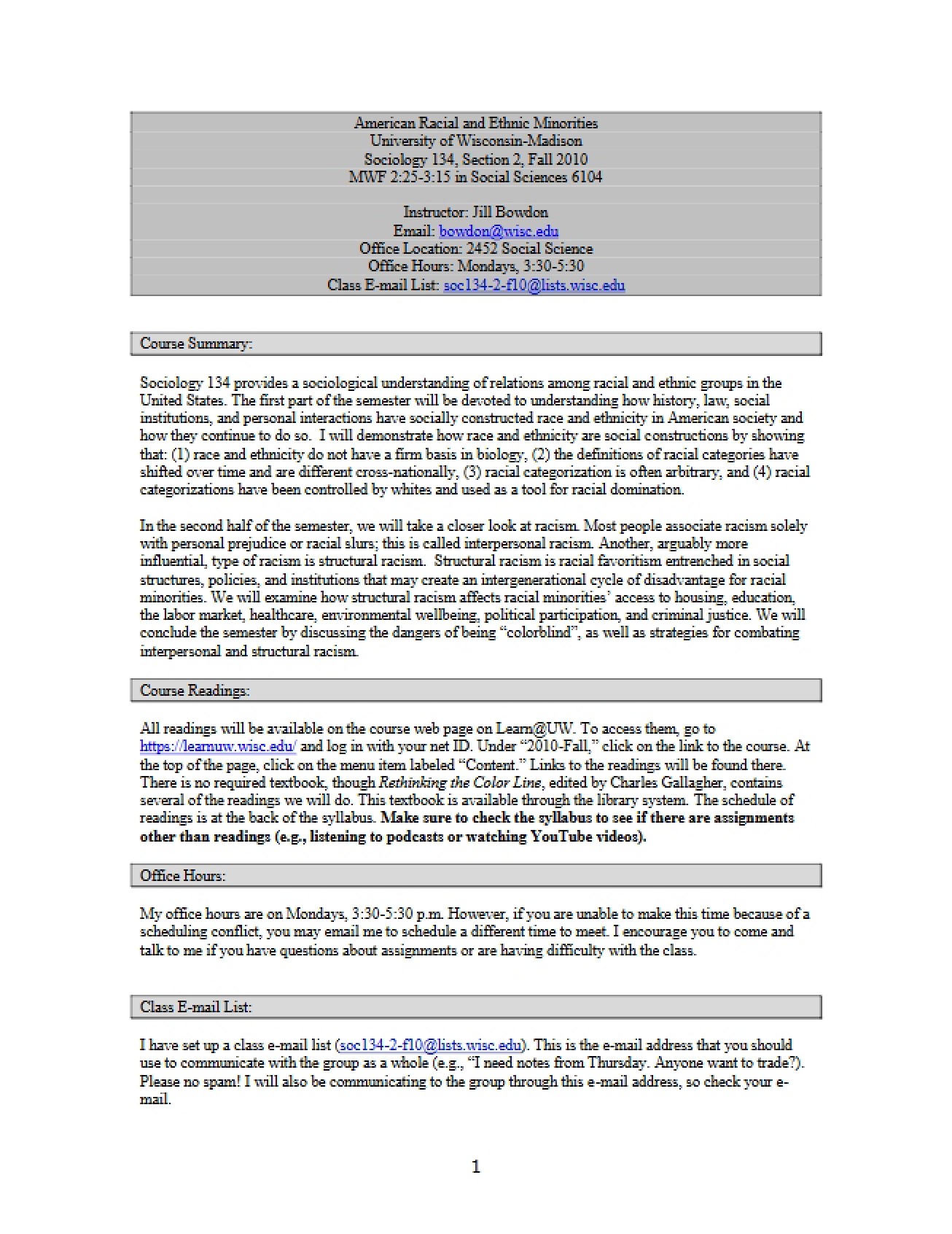 Course Syllabus