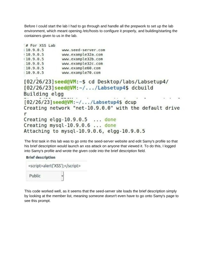 XSS Attacks Lab - Setup, Code Execution, and Cookie