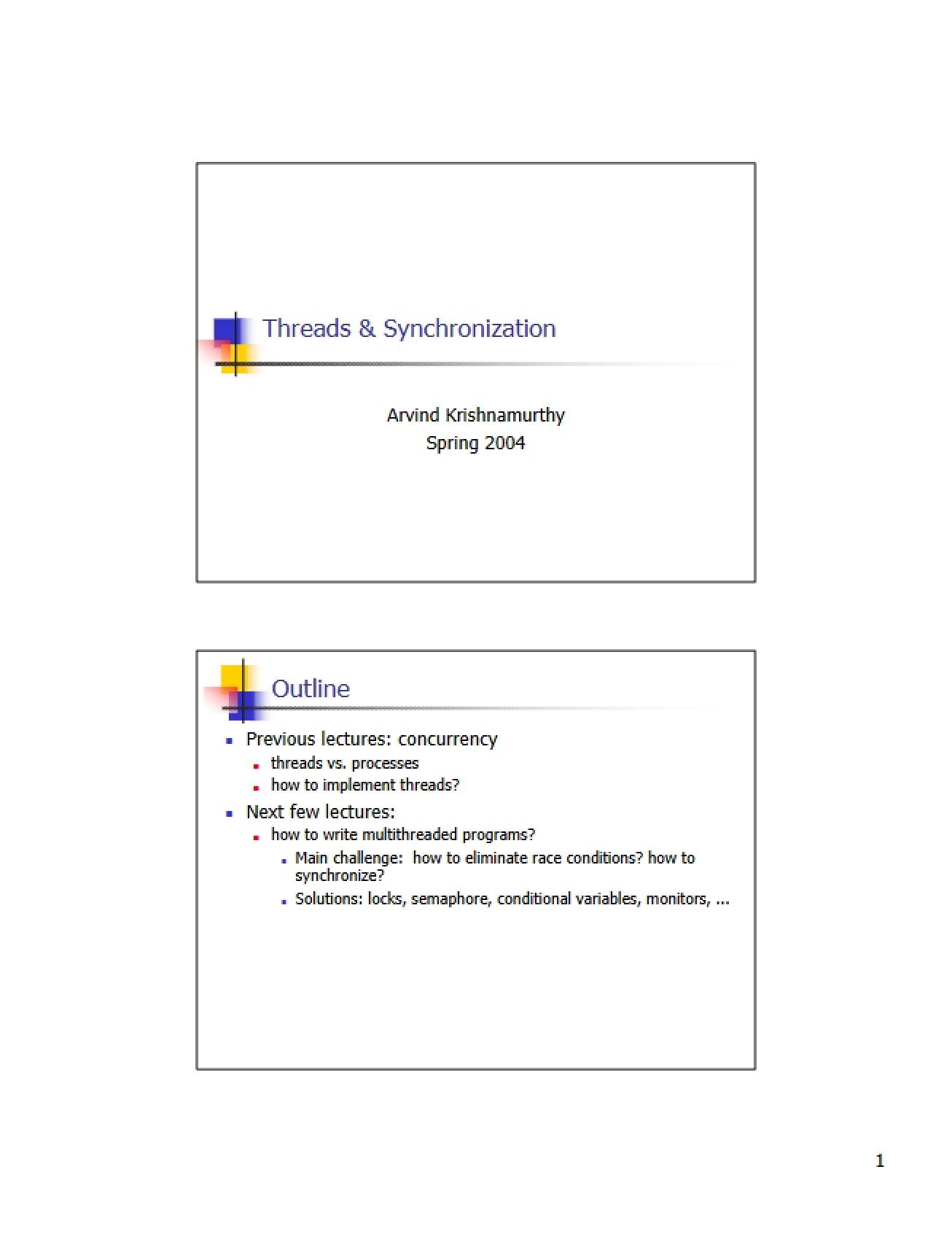 Synchronization and Threads