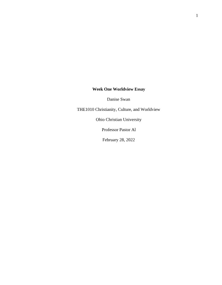 Week One Worldview Essay Submission