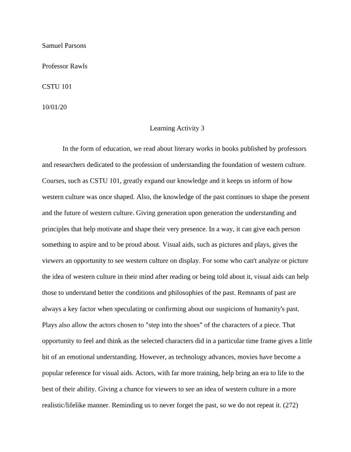 Learning Activity 3 - Understanding the Foundations of Western Culture
