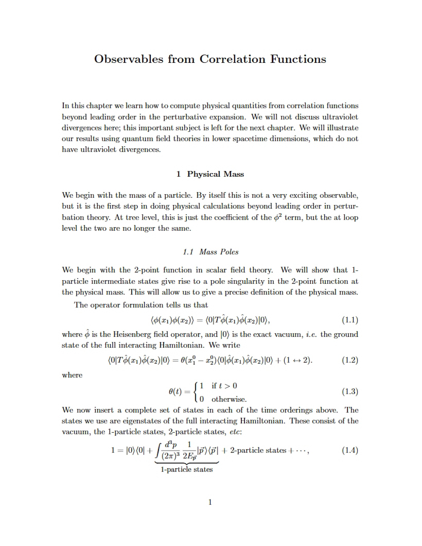 Correlation Functions Observables