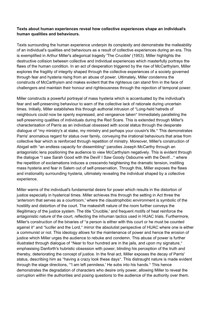 Essay on The Crucible