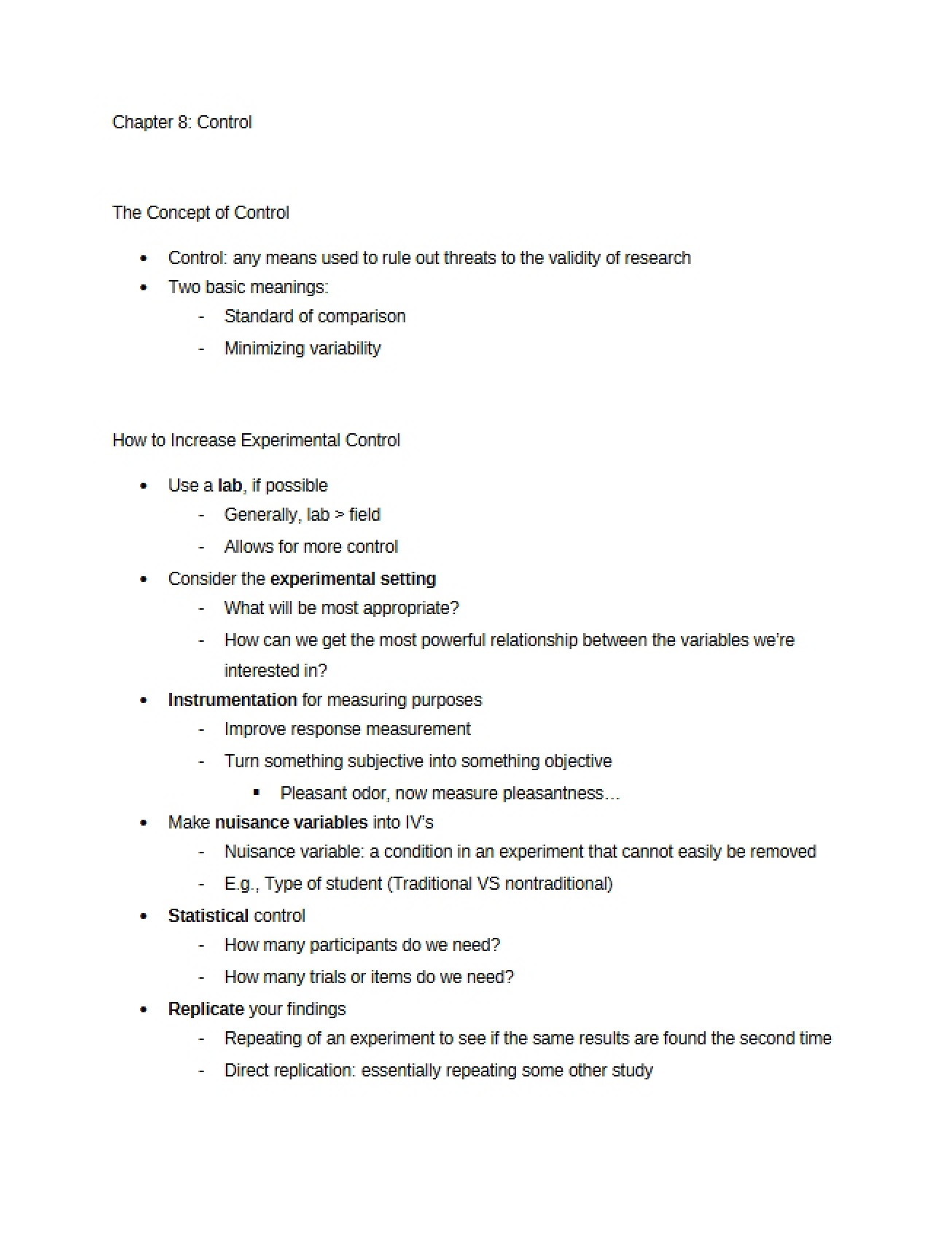 Control in Experimental Design Chapter Eight