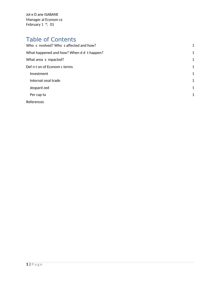 Assignment on the Global Economy