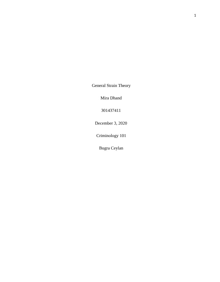 General Strain Theory - Cyberbullying Among Adolescents
