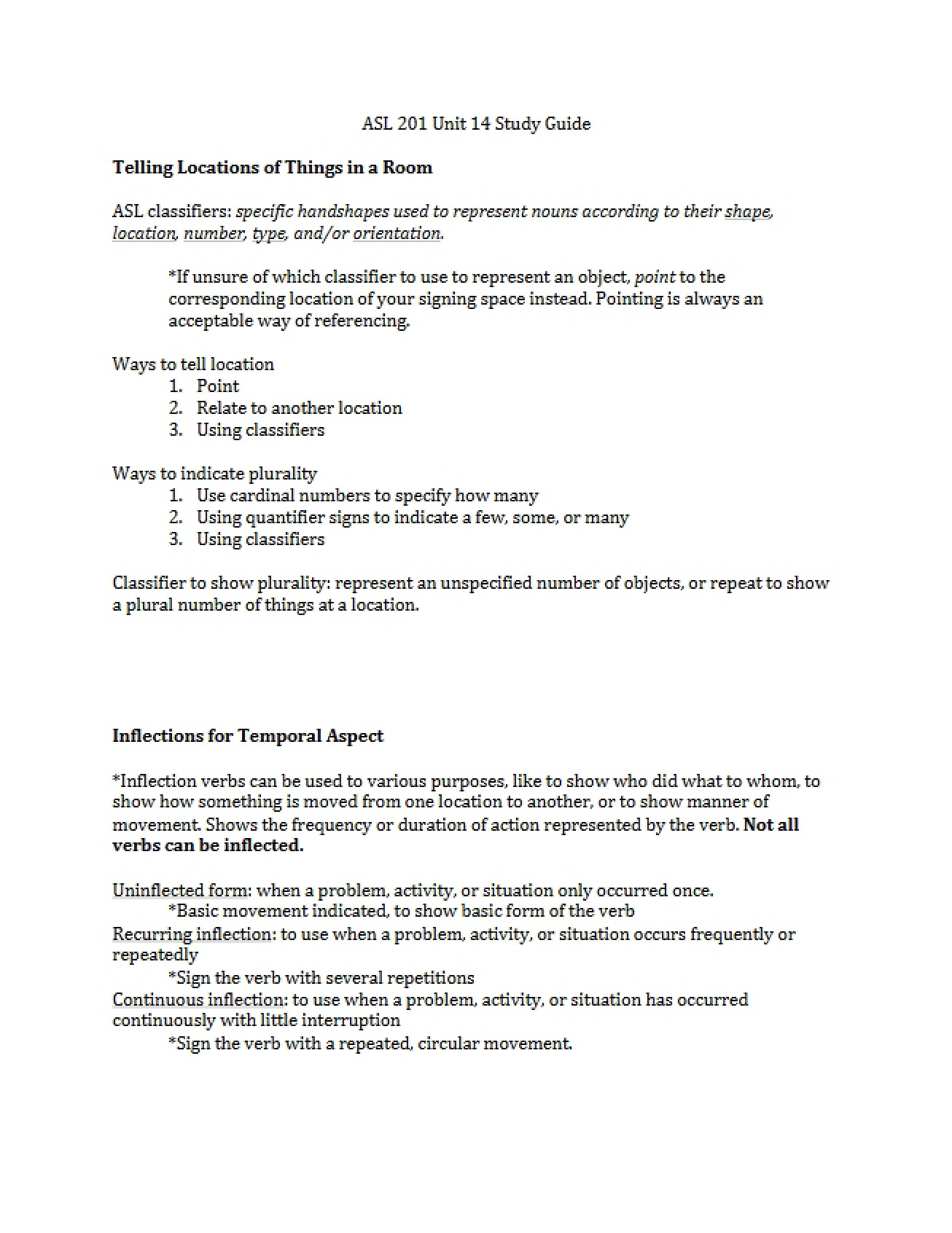 ASL II Study Guide