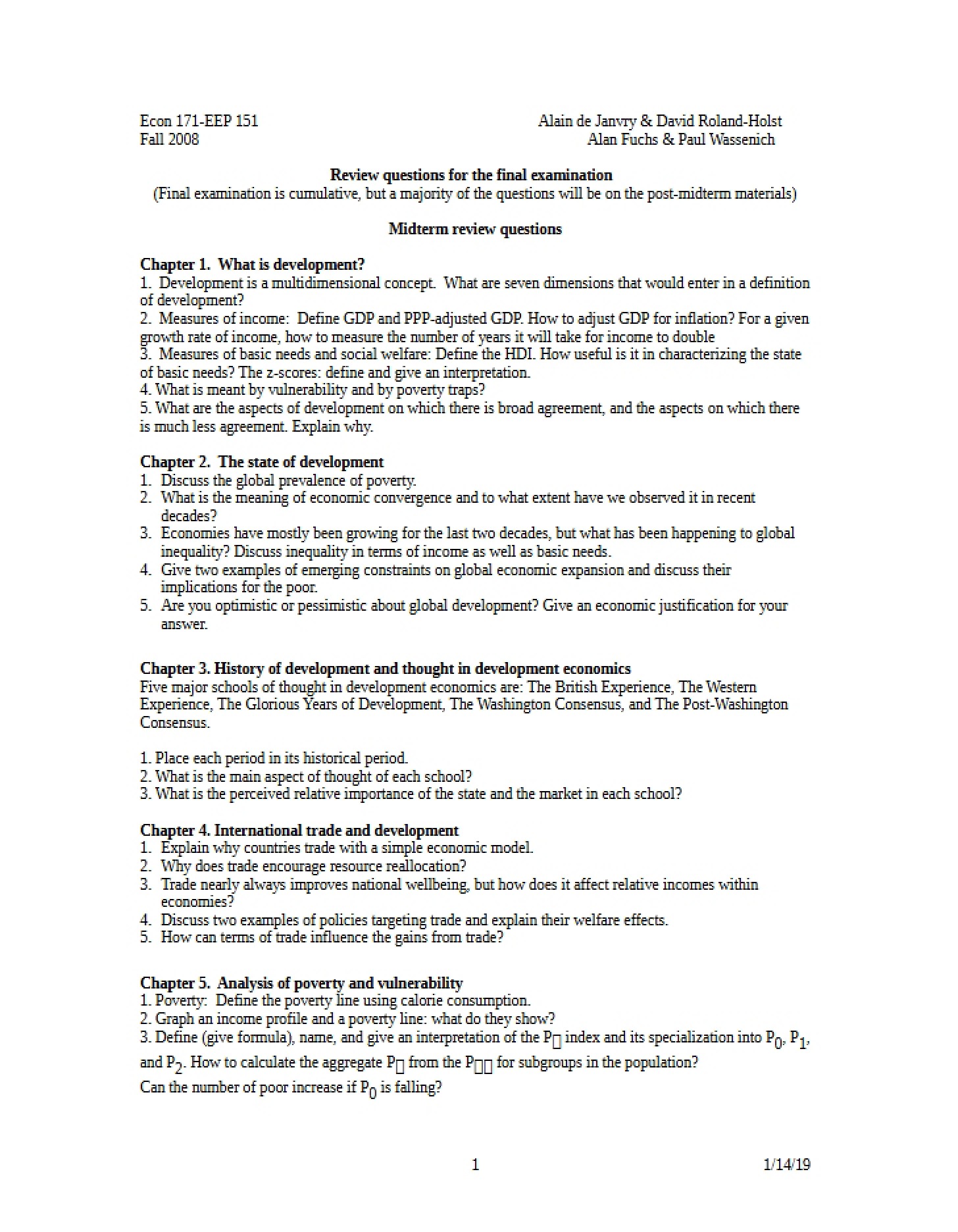 Final Exam Review (EEP151)