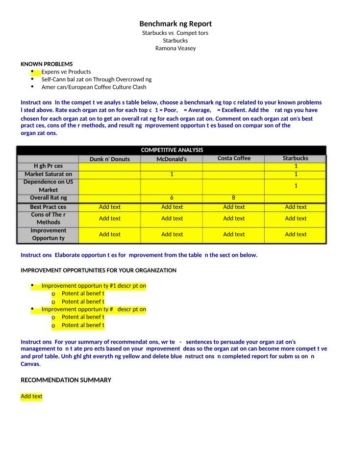 Starbucks vs. Competitors - Benchmarking Report