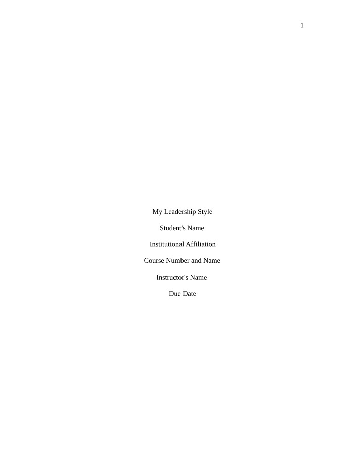 My Leadership Assessment