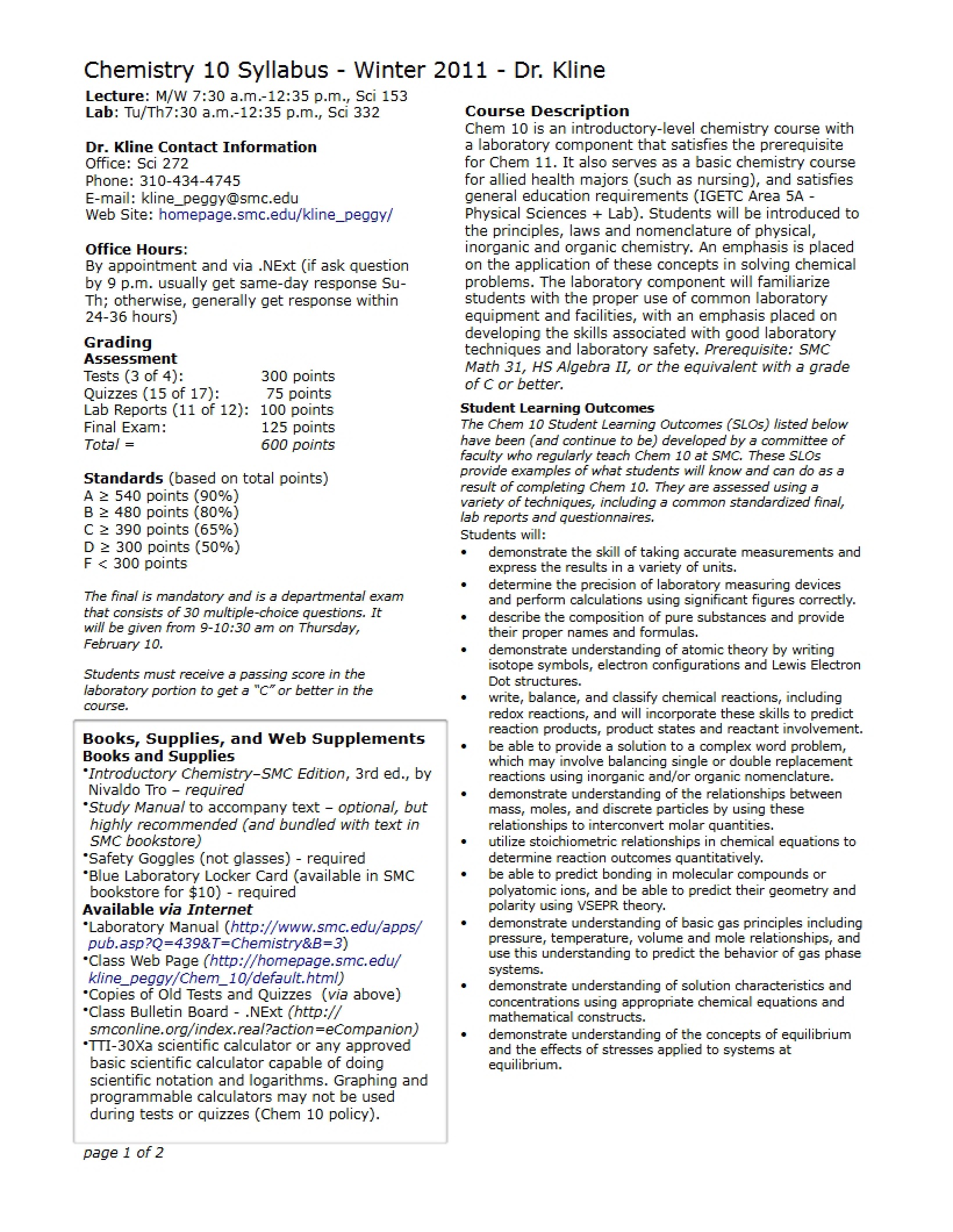 CHEM 10 Course Syllabus