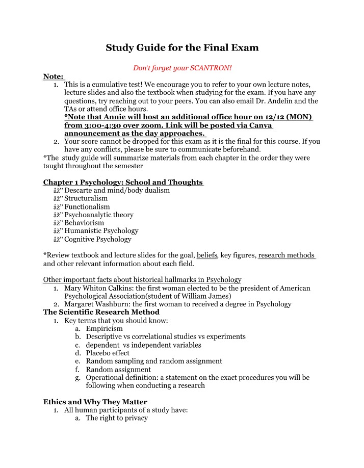 Final Exam Study Guide
