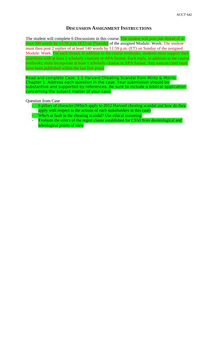 Harvard Cheating Scandal Ethics Discussion Assignment