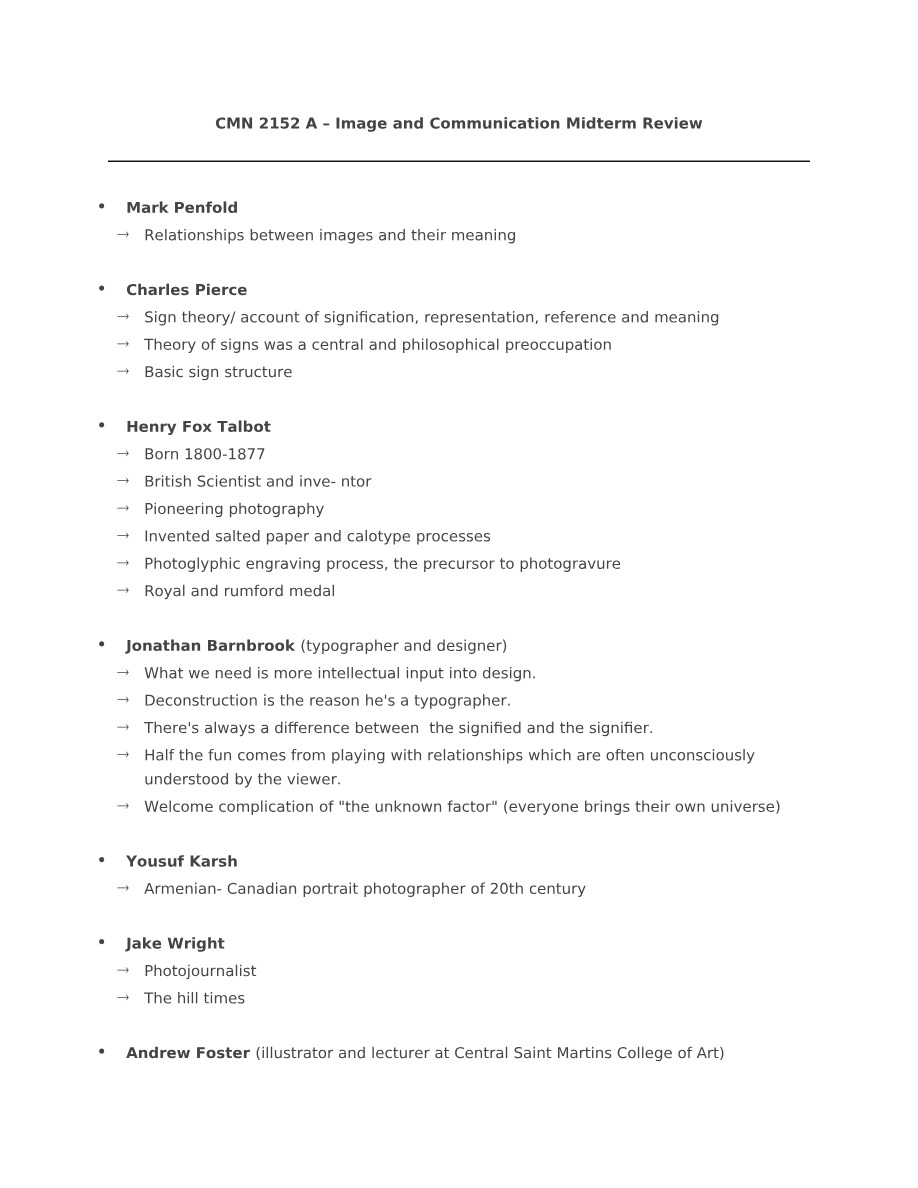 Midterm Review - Image and Communication (CMN 2152 A)