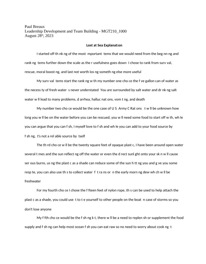 Explanation of Lost at Sea