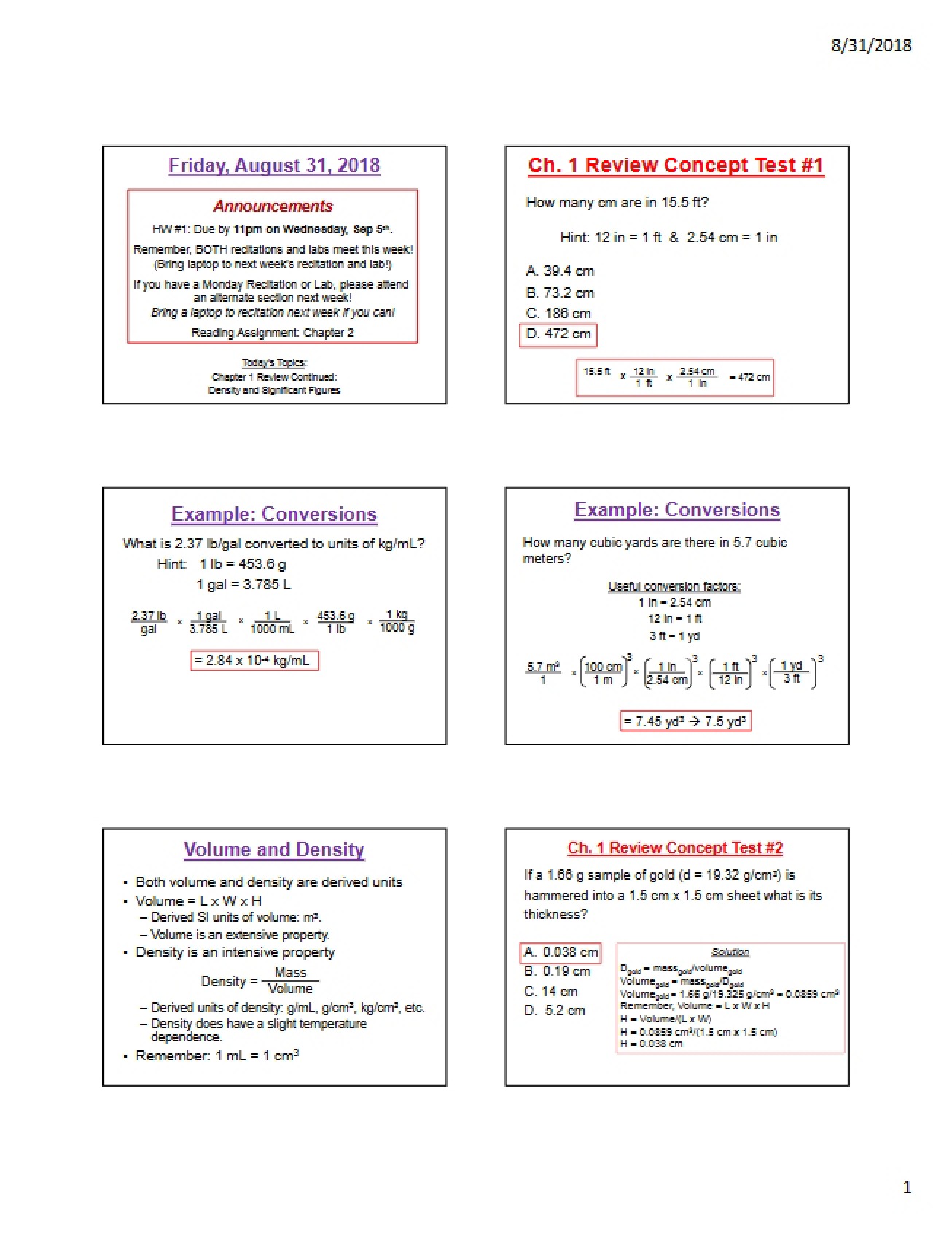 Significant Figures and Density Calculations