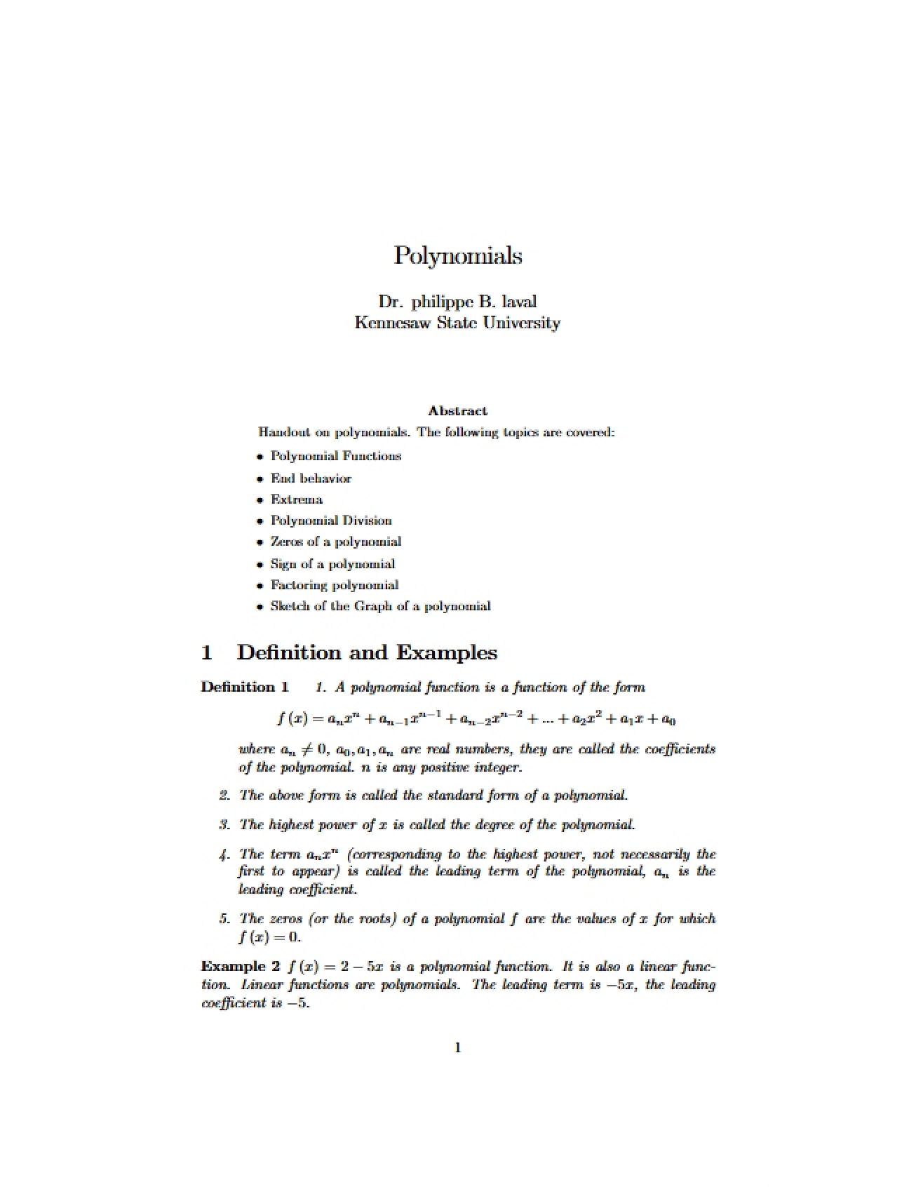 Concepts of Polynomials