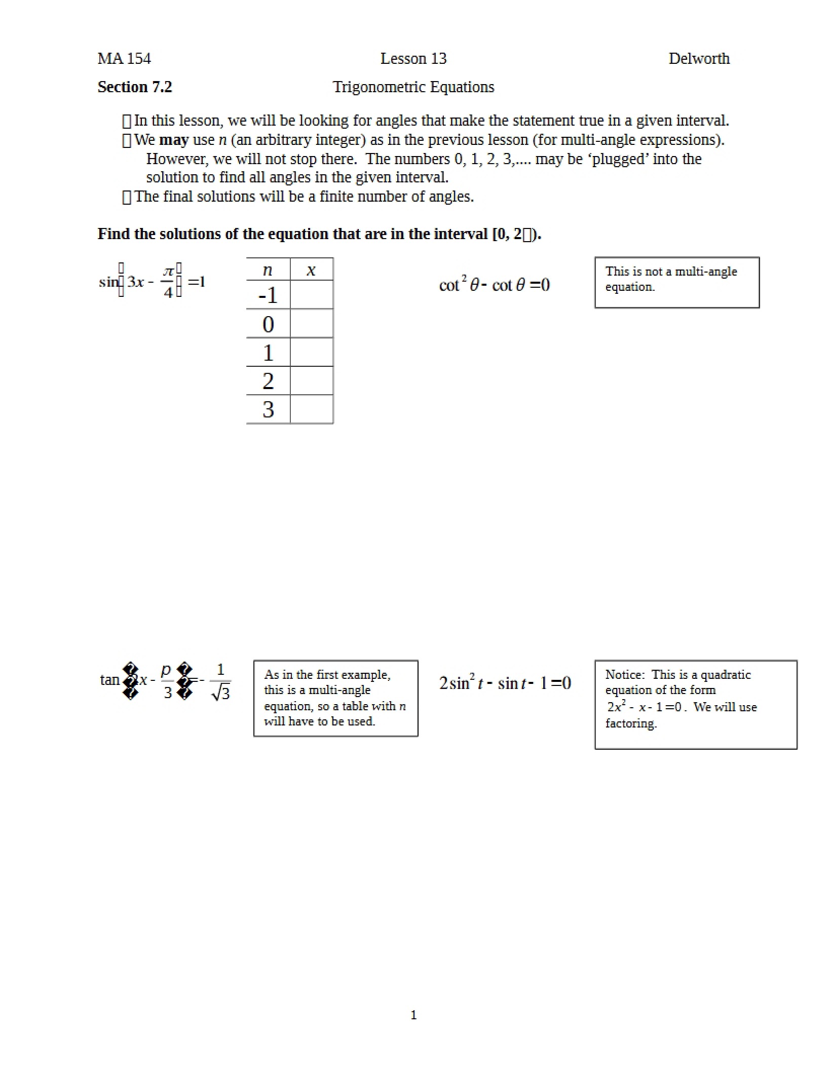 Equations with Trigonometry