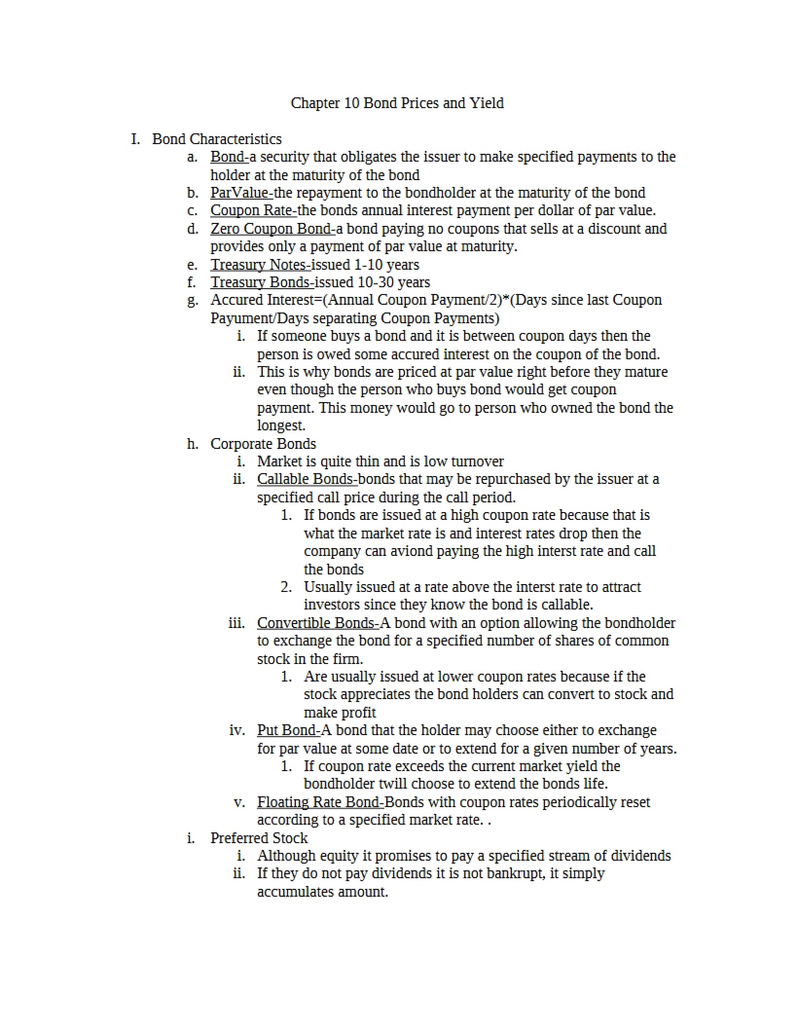 Yields and Bond Prices - Chapter 10