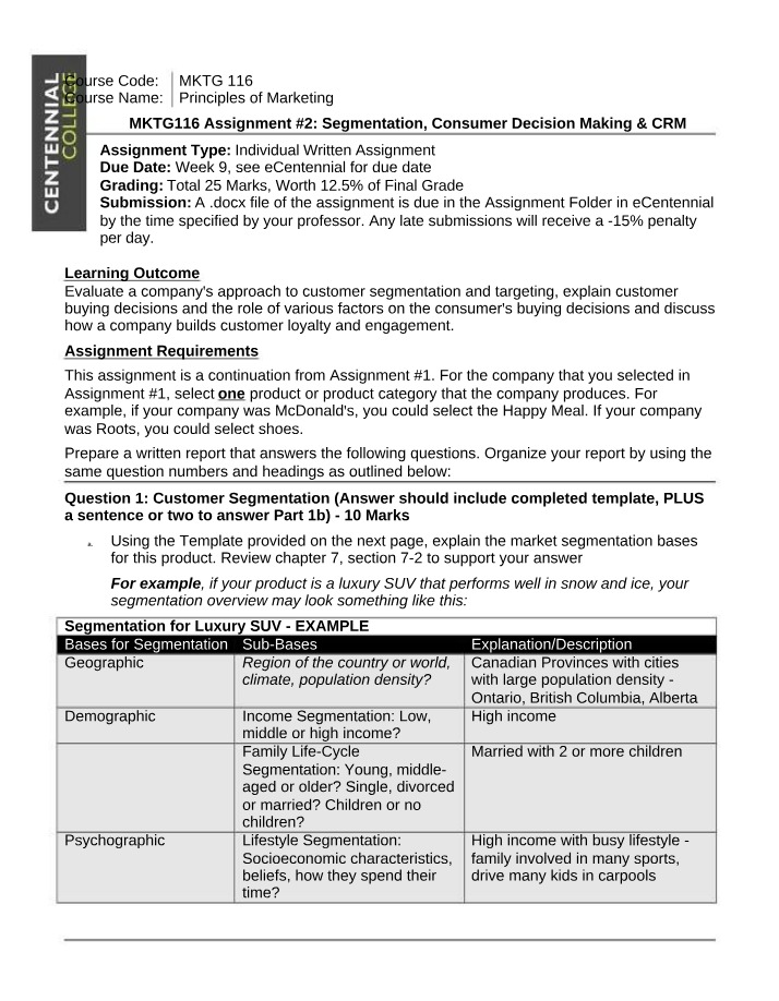 Principles of Marketing - Segmentation, Consumer Decision Making, and CRM