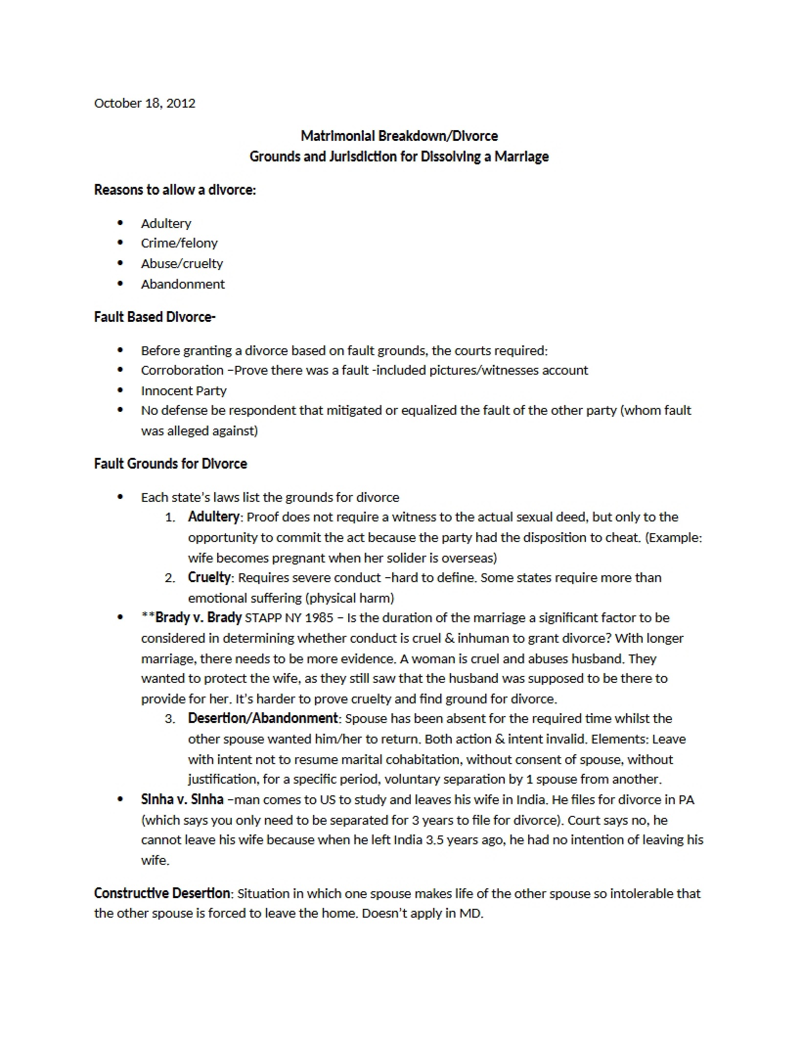 Breakdown of Matrimony