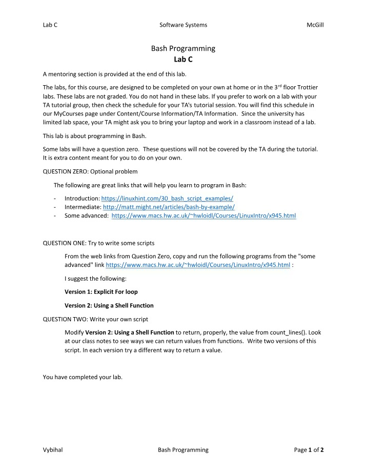 Bash Programming Lab for C