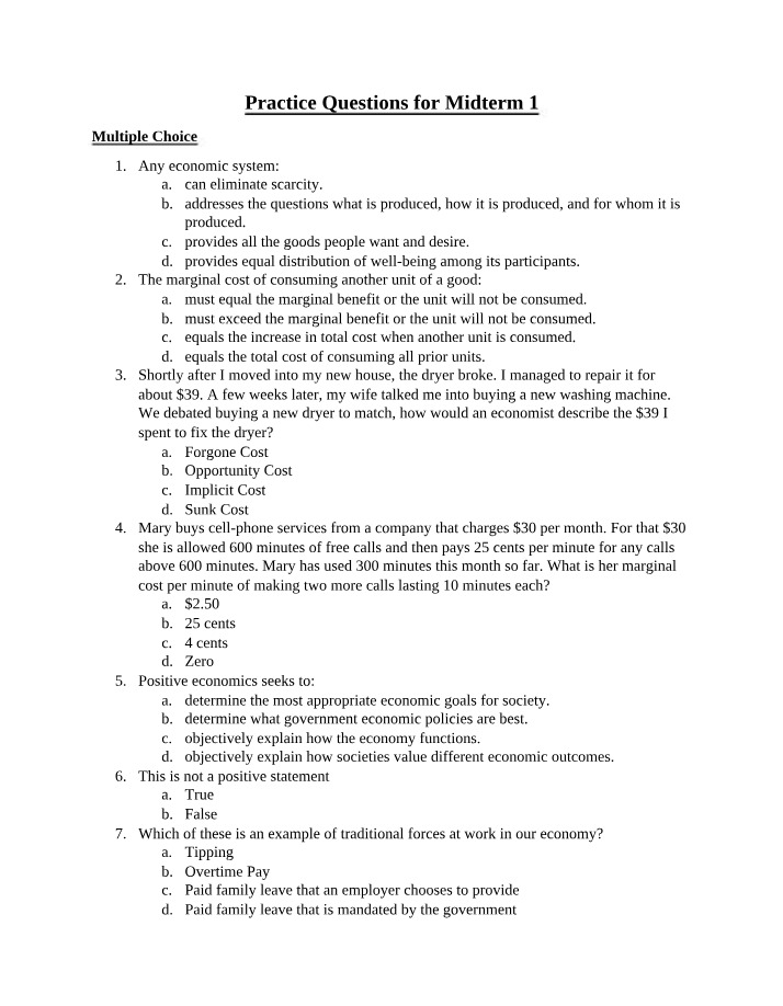 Midterm 1 Practice Questions