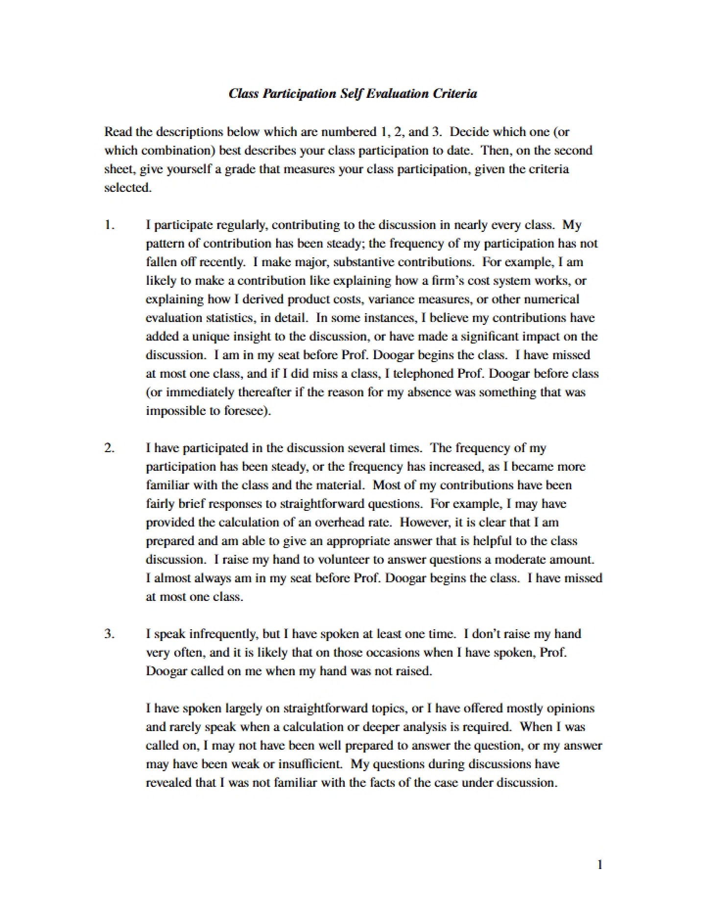Criteria for Self-Eval Participation