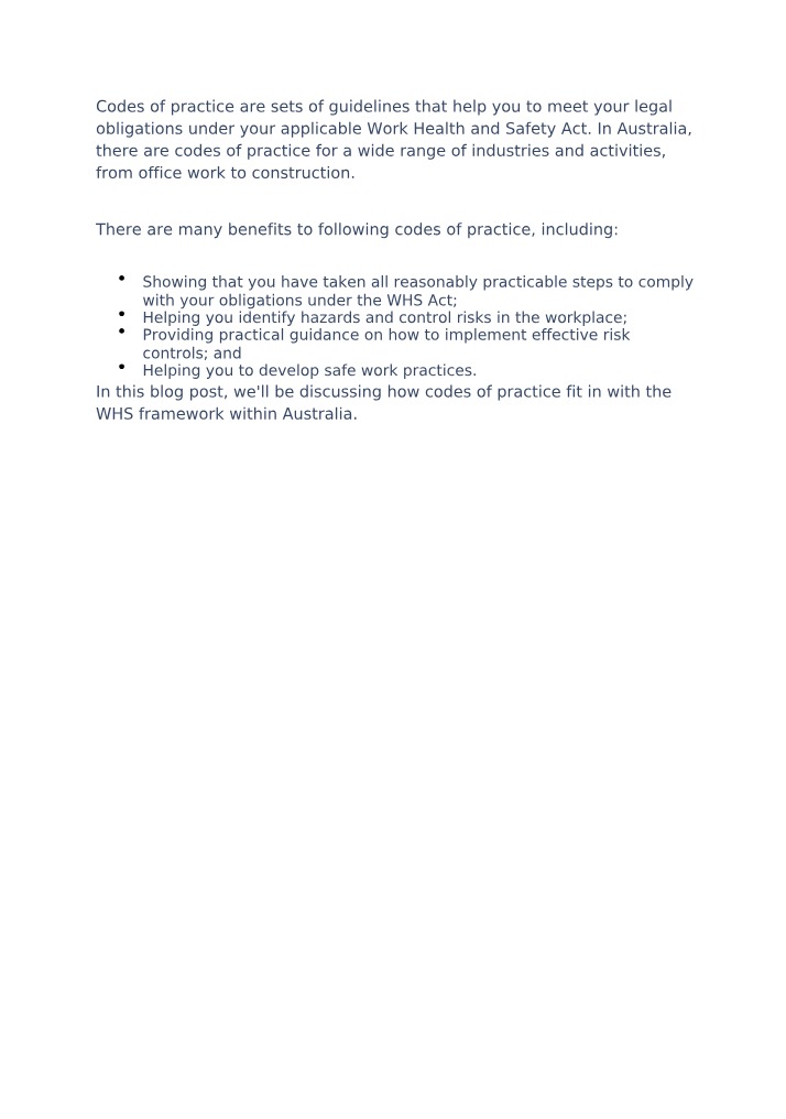 Codes of Practice - Guidelines for Meeting Legal Obligations