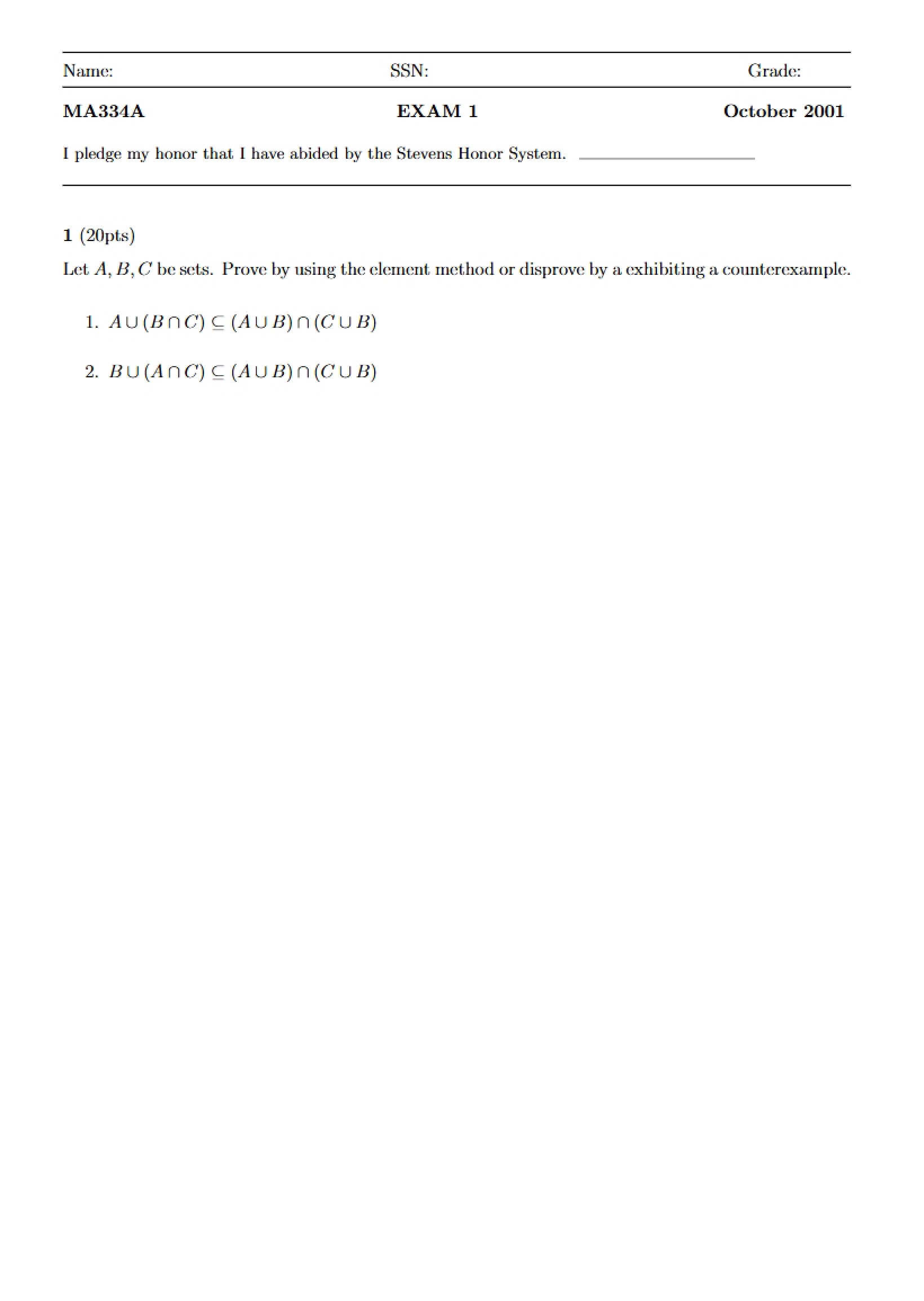 First Exam for MA 334A