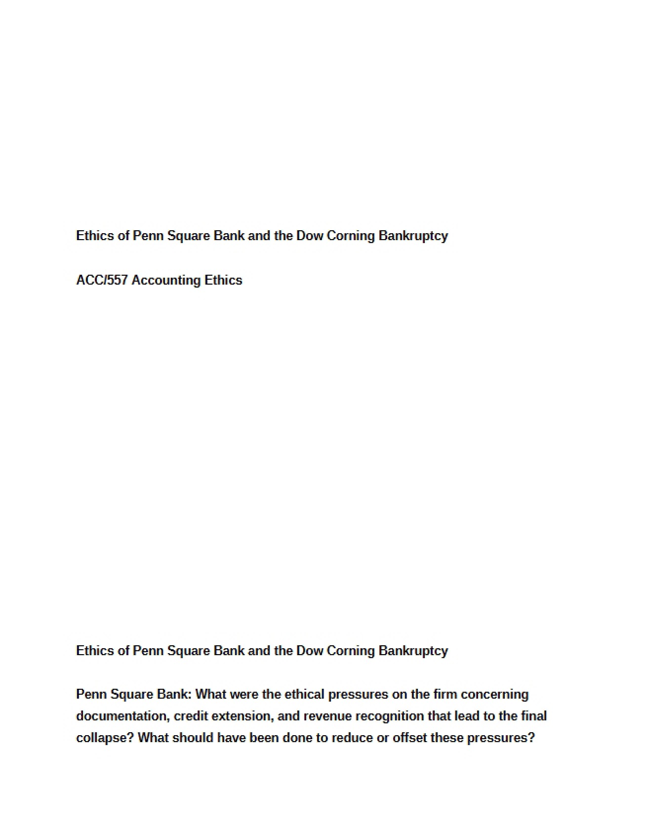 Penn Square Bank and Dow Corning Bankruptcy Ethics