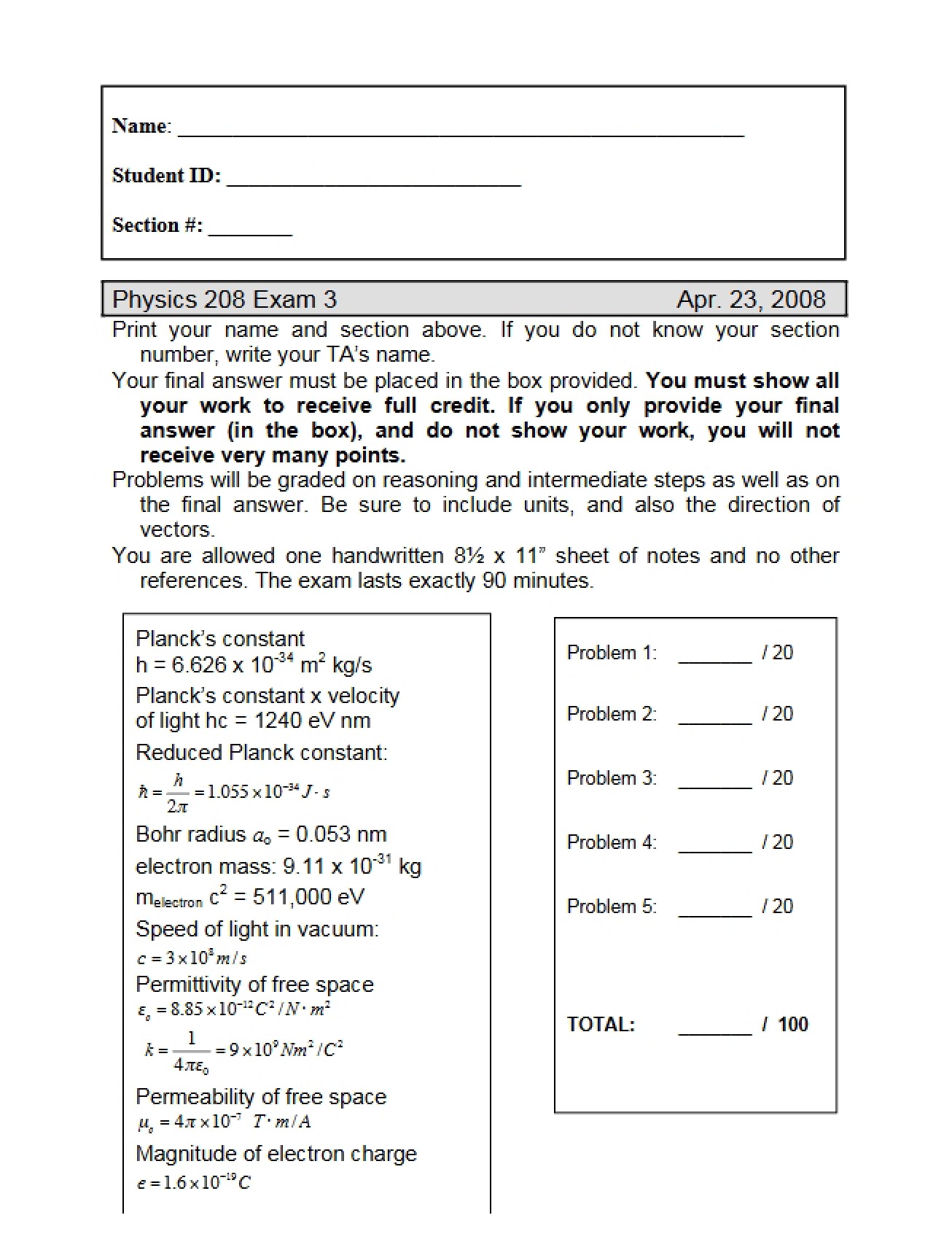 Examination Three