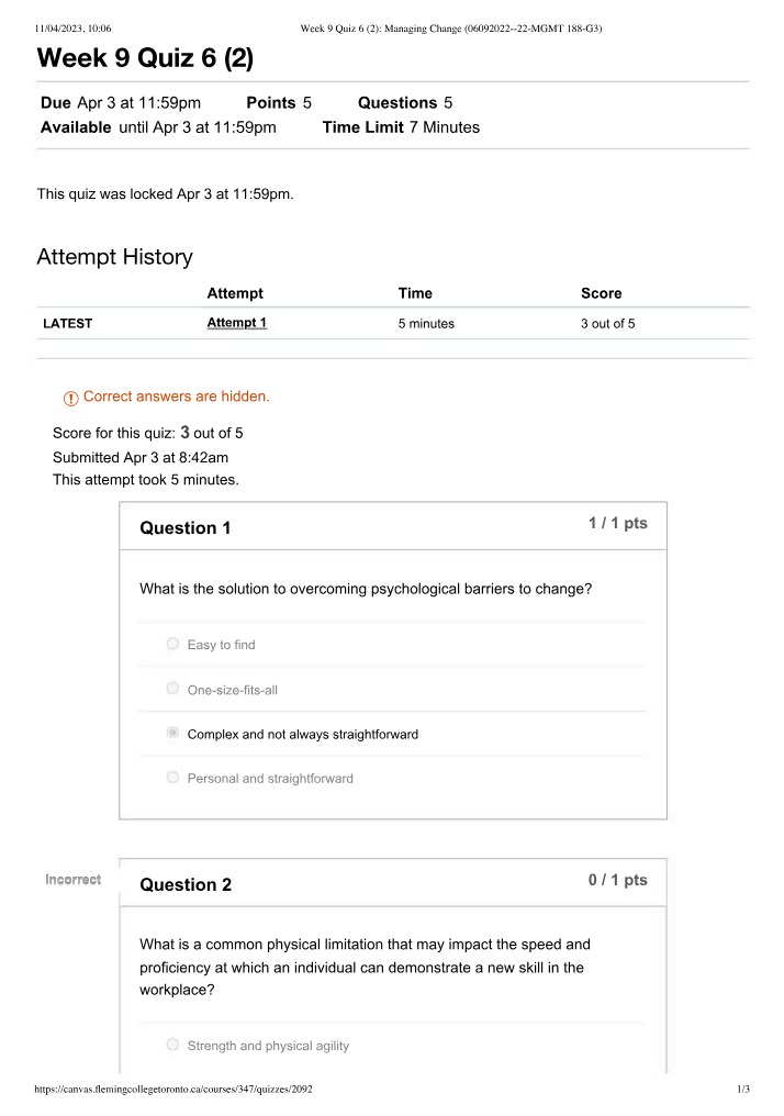 Quiz on Overcoming Psychological Barriers to Change