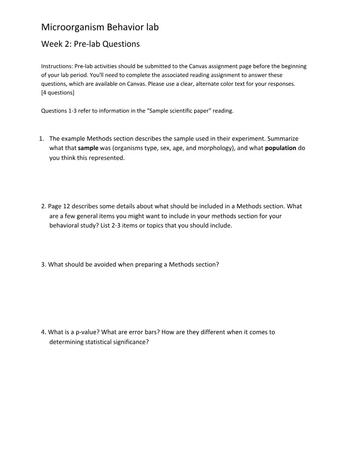 Pre-lab Questions - Microorganism Behavior Lab Week 2