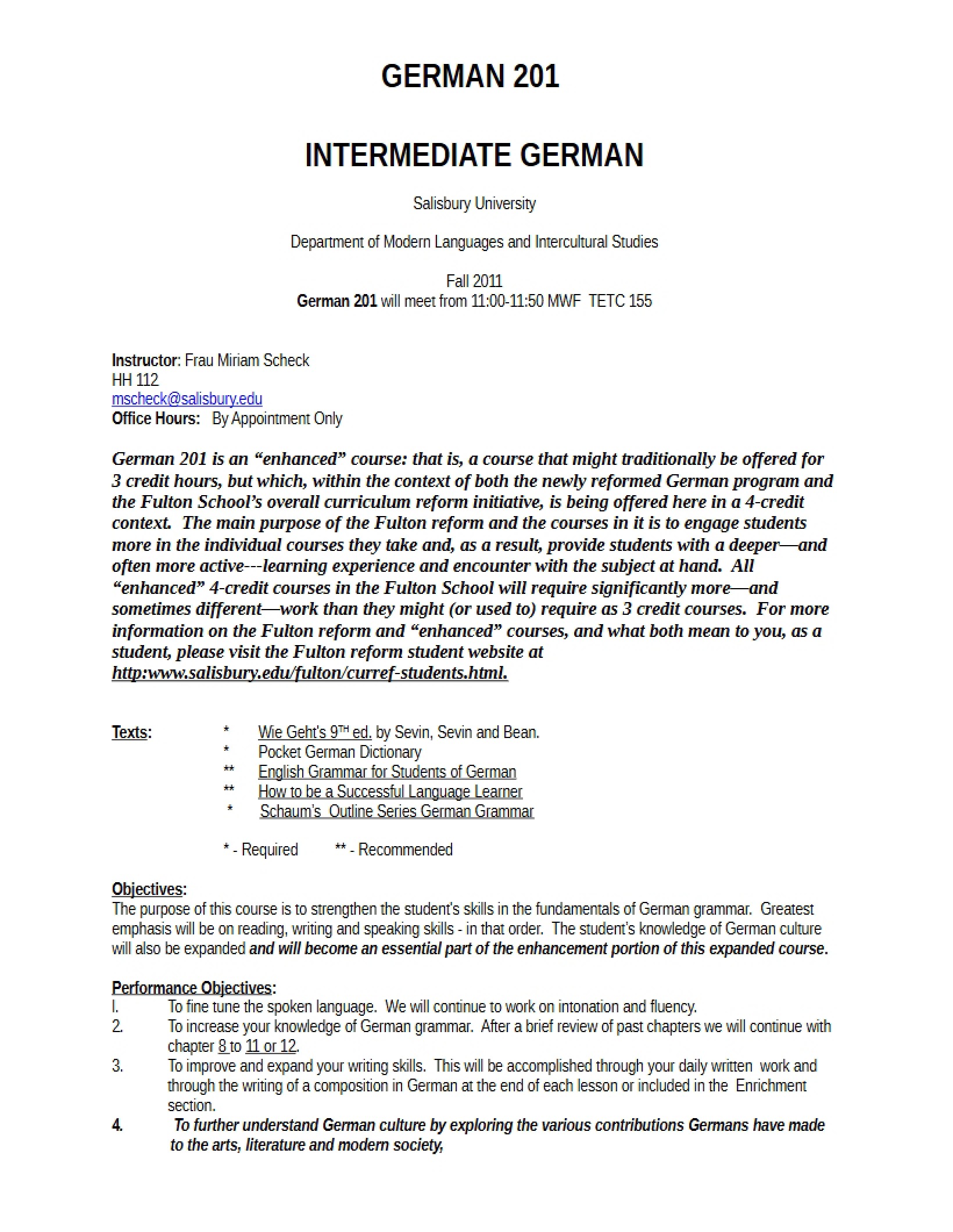 Syllabus for Intermediate German