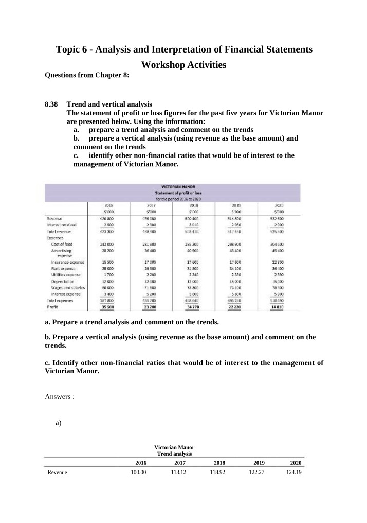 Financial Statements - Trend and Vertical Analysis Workshop