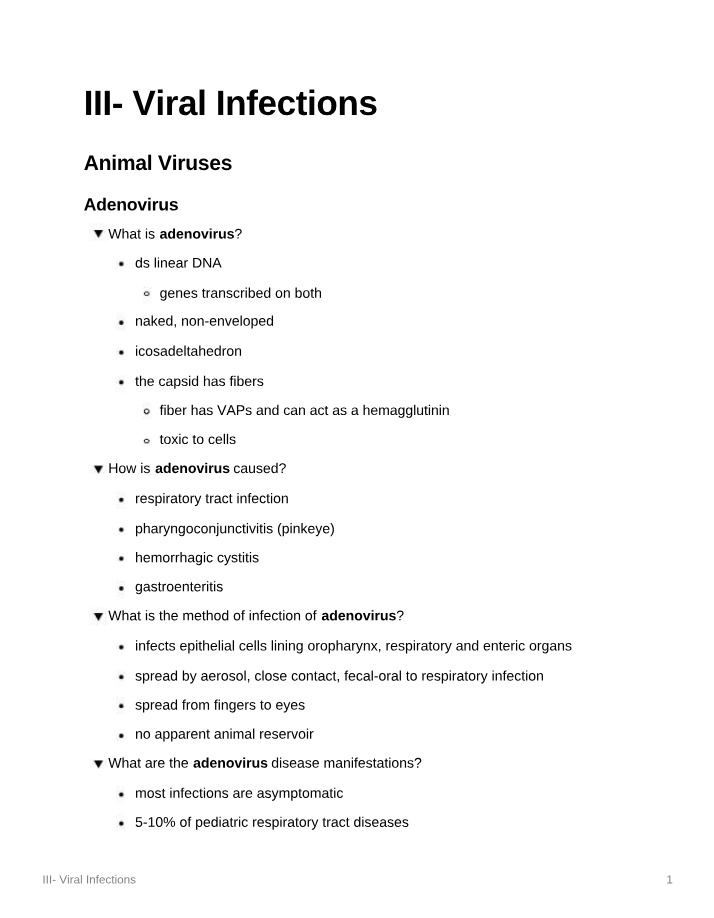 Notes on Viral Infections