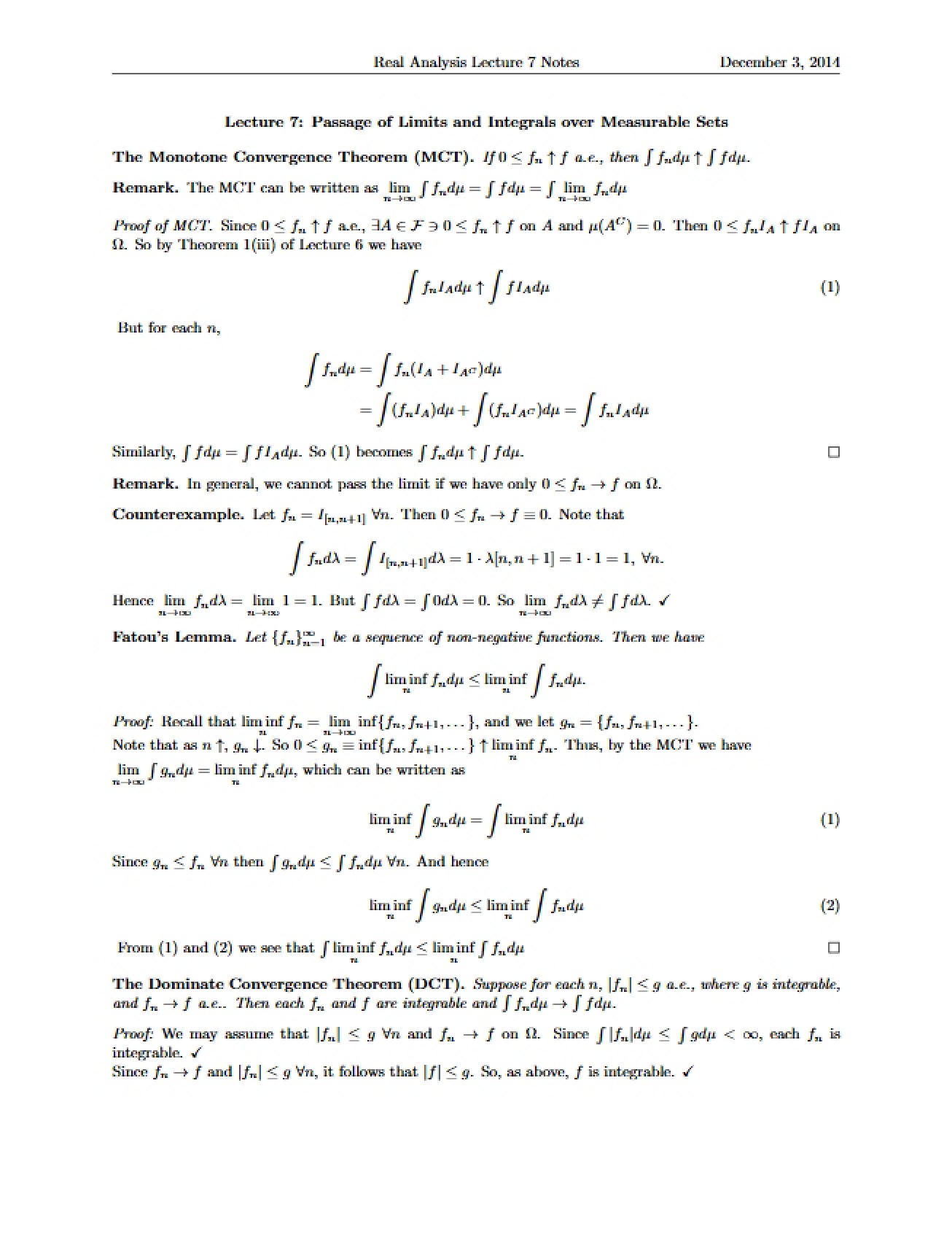 Limits and Integrals Lecture 7
