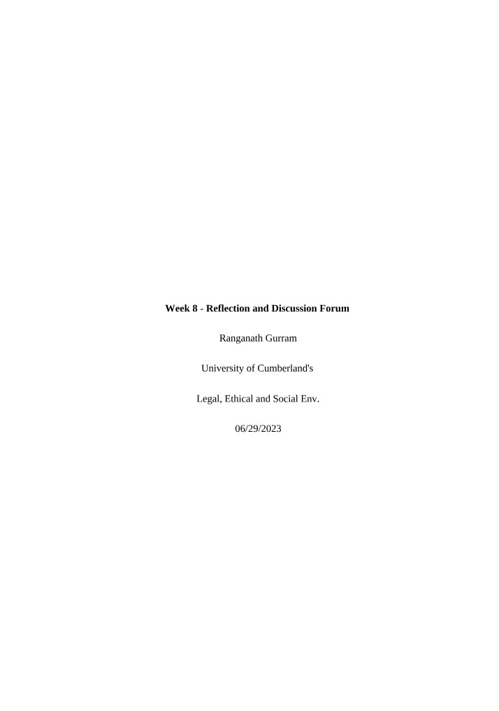 Week 8 Discussion - Legal, Ethical, and Social Environment