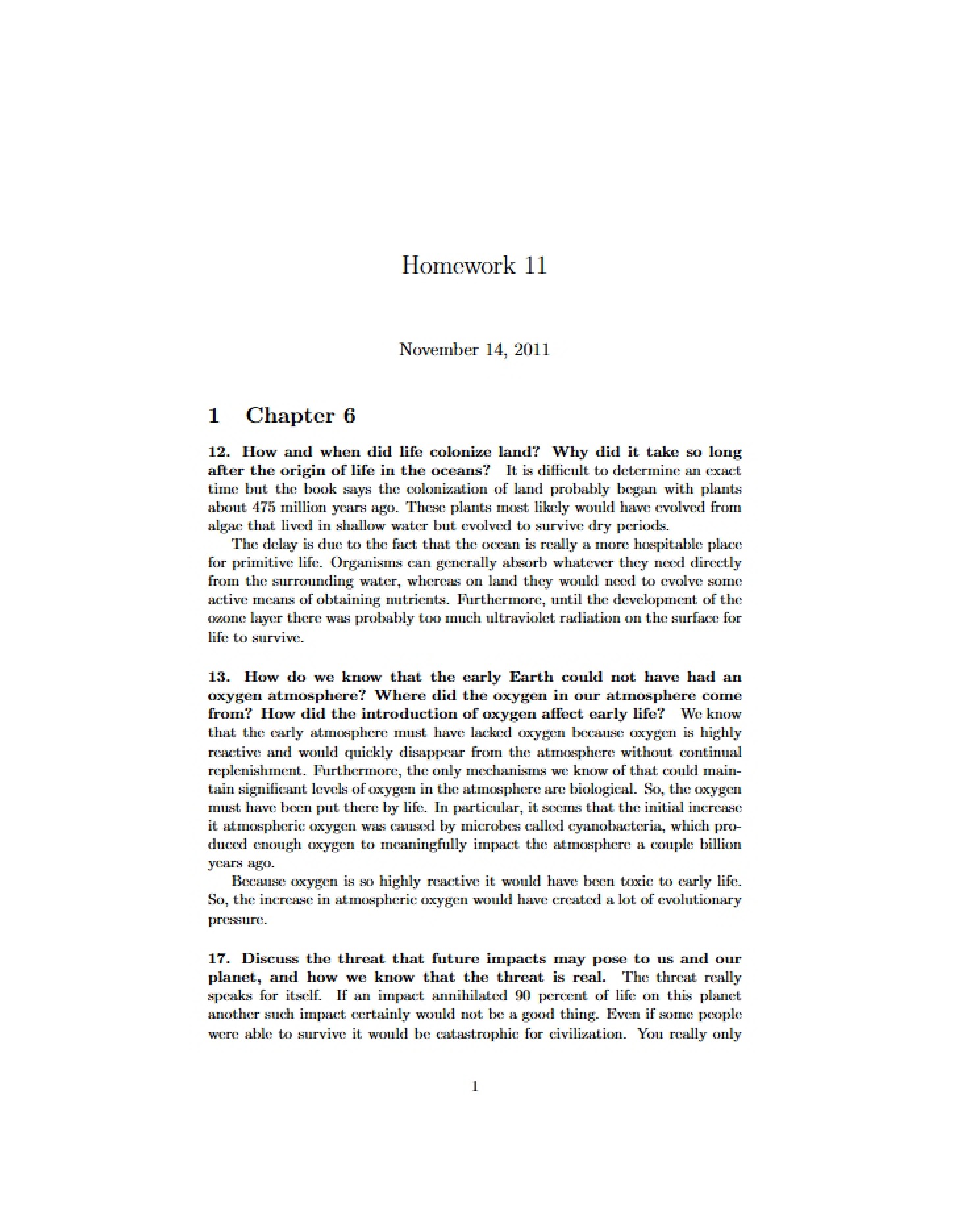 Eleventh Homework Assignment