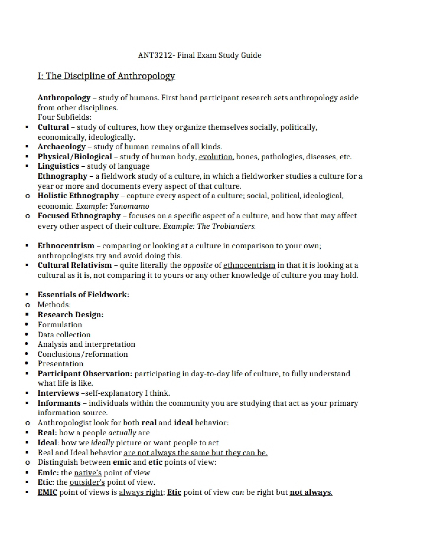 Anthropology as a Scholarly Field