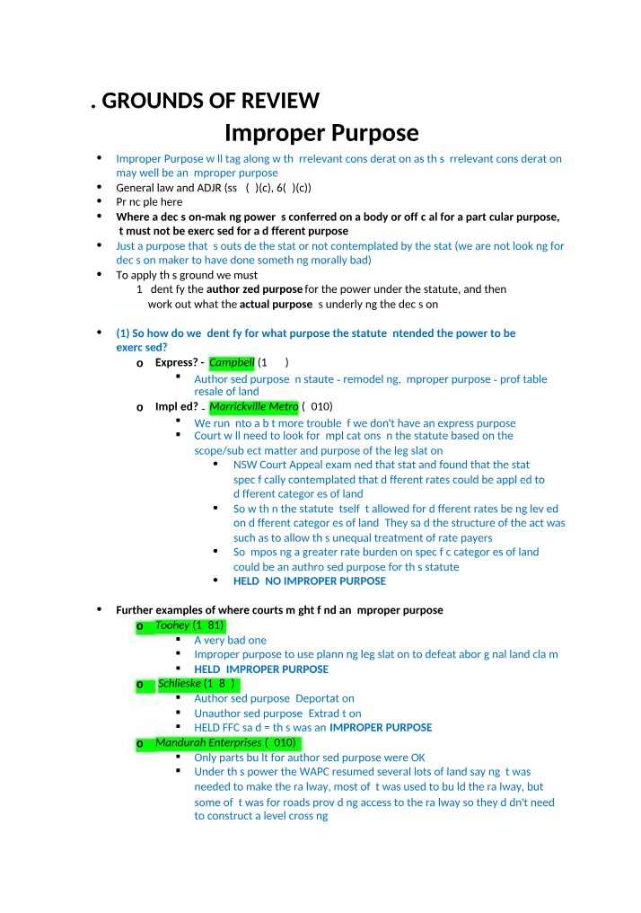 Grounds of Review for Improper Purpose